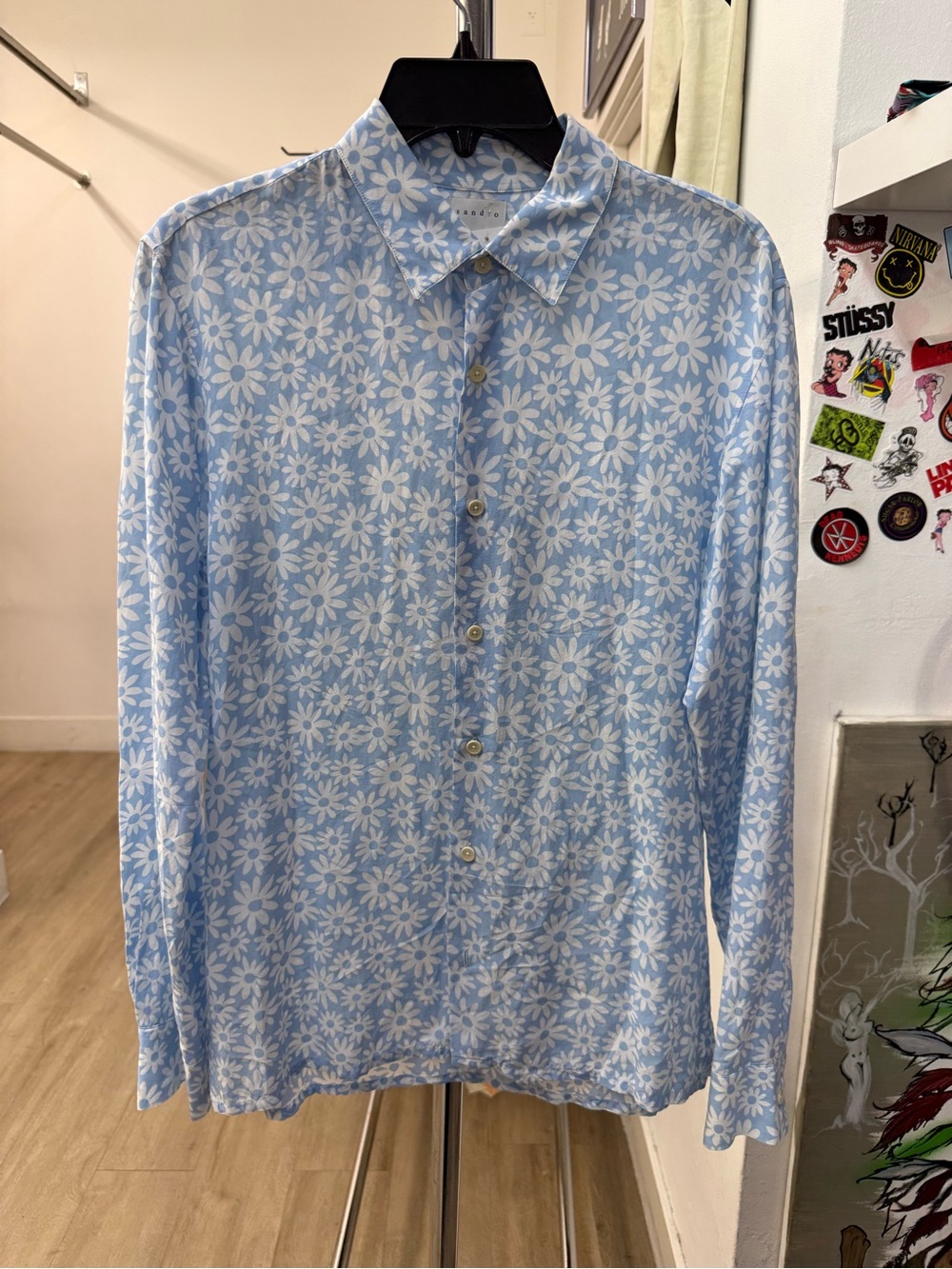 Sandro Floral Print Long Sleeve Shirt Sz XS